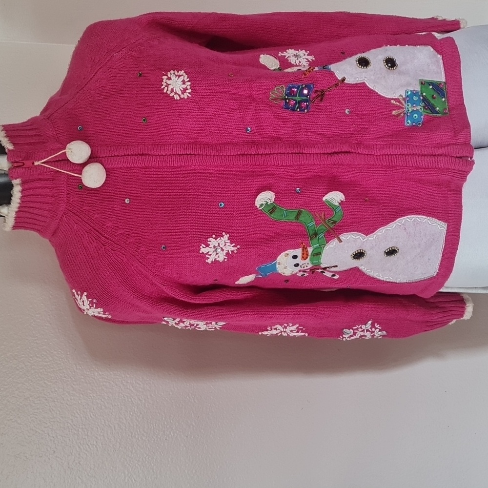 Christmas Ugly Pink Snowman Embellished Sweater Medium - Picture 10 of 14